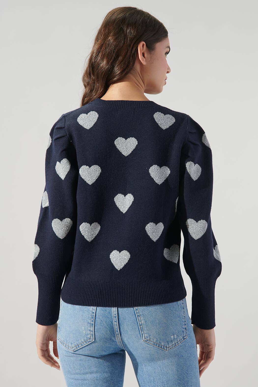 Sweetheart Lurex Puff Sleeve Sweater