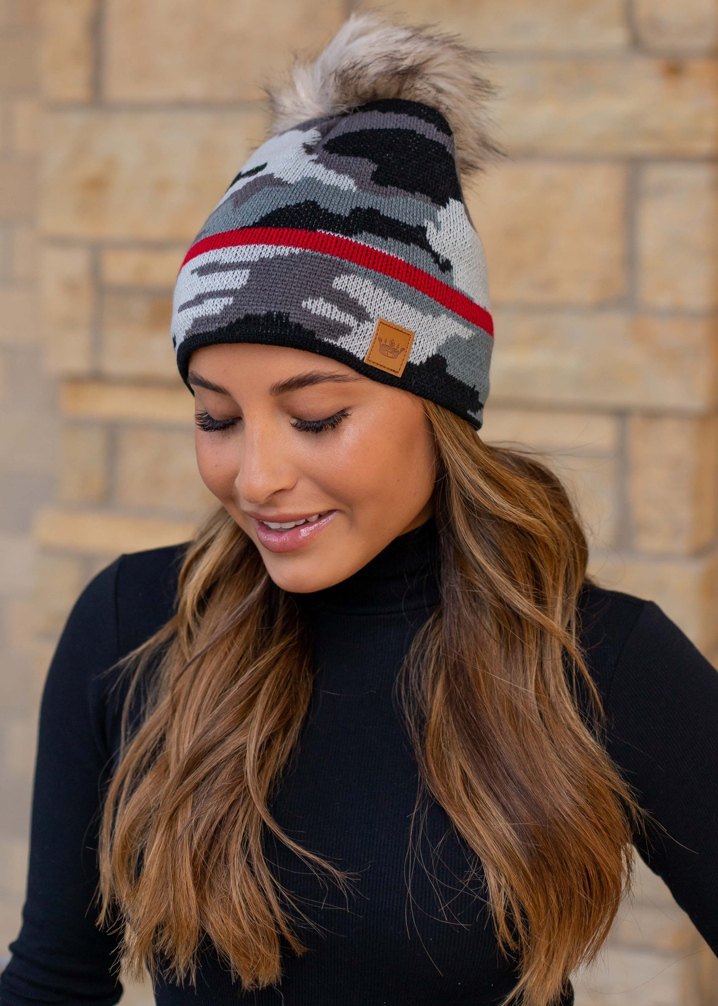 Grey Camo w Red Stripe Hat