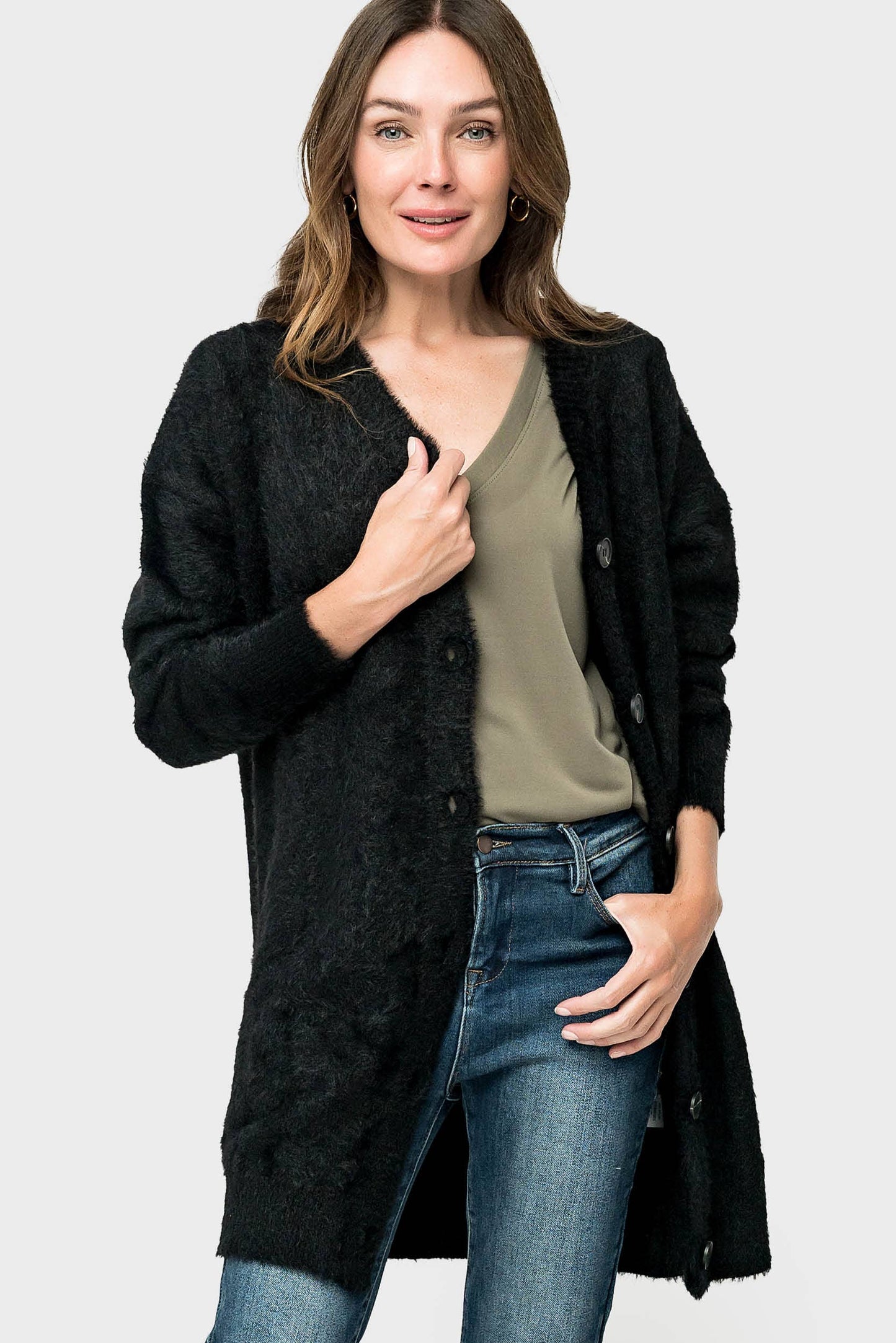 Eyelash Boucle Cozy Knee Length Cardigan