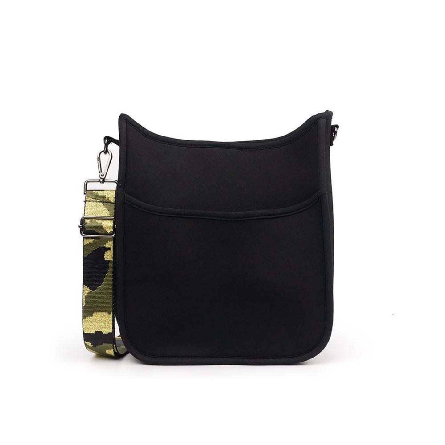 The Isabella Courier Crossbody - Black with Camo Strap