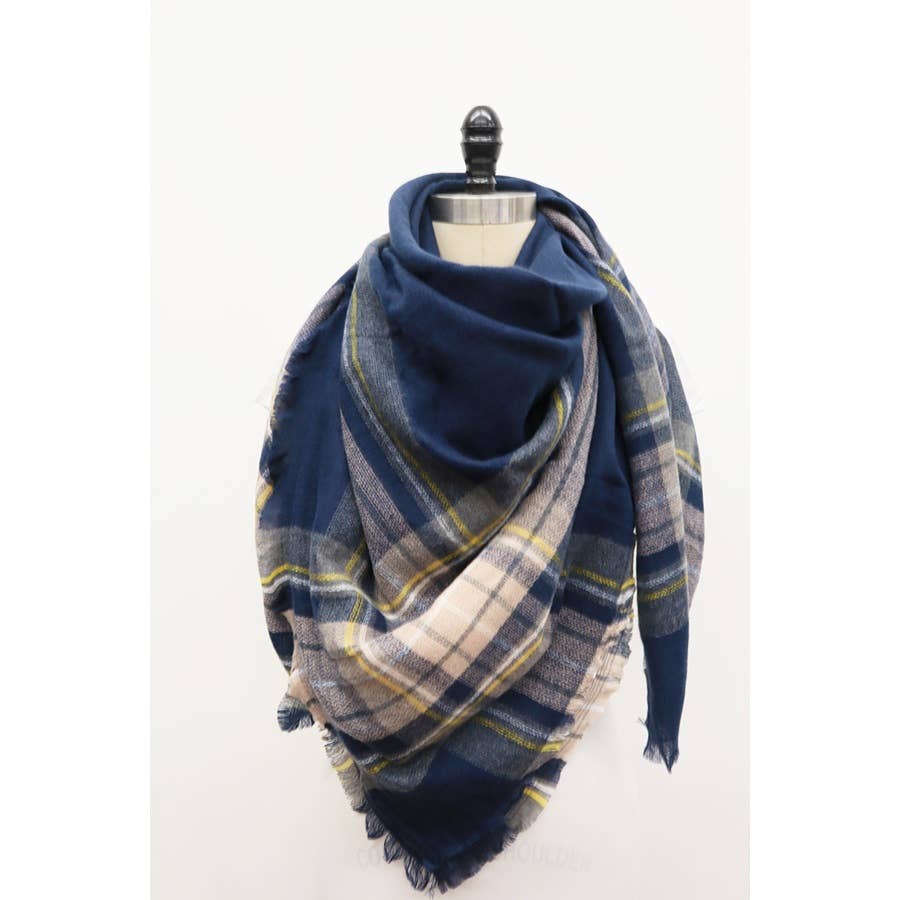 Plaid Oversized Blanket Scarves : NAVY / ONE