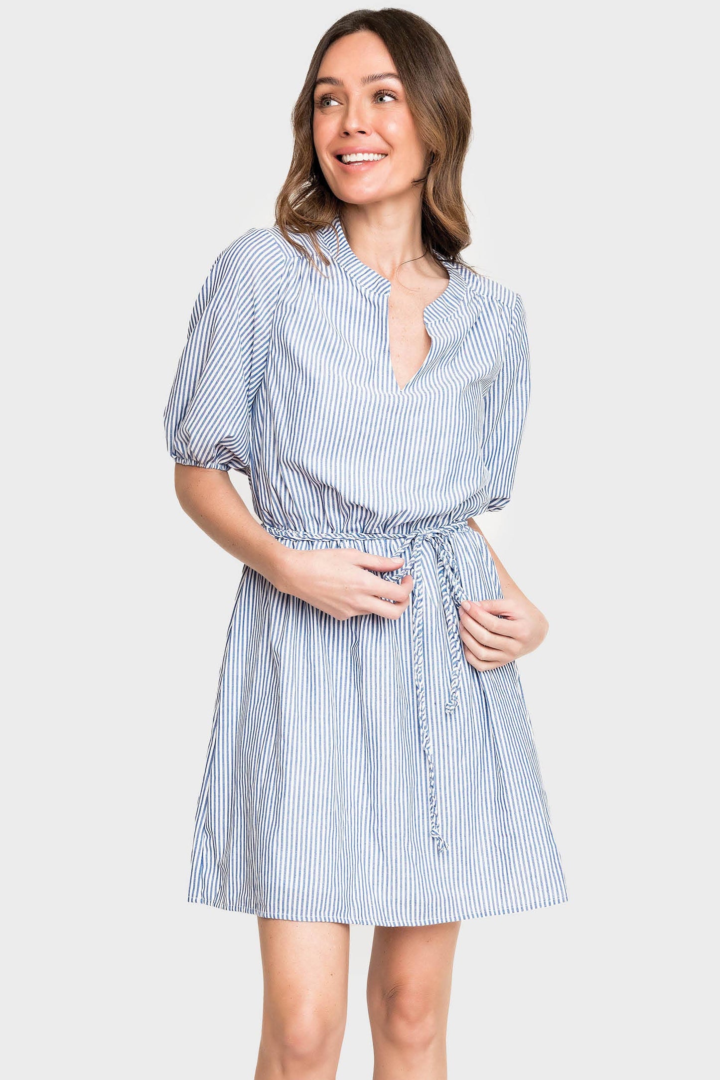 Chambray Summer Stripe Dress with Braided Belt