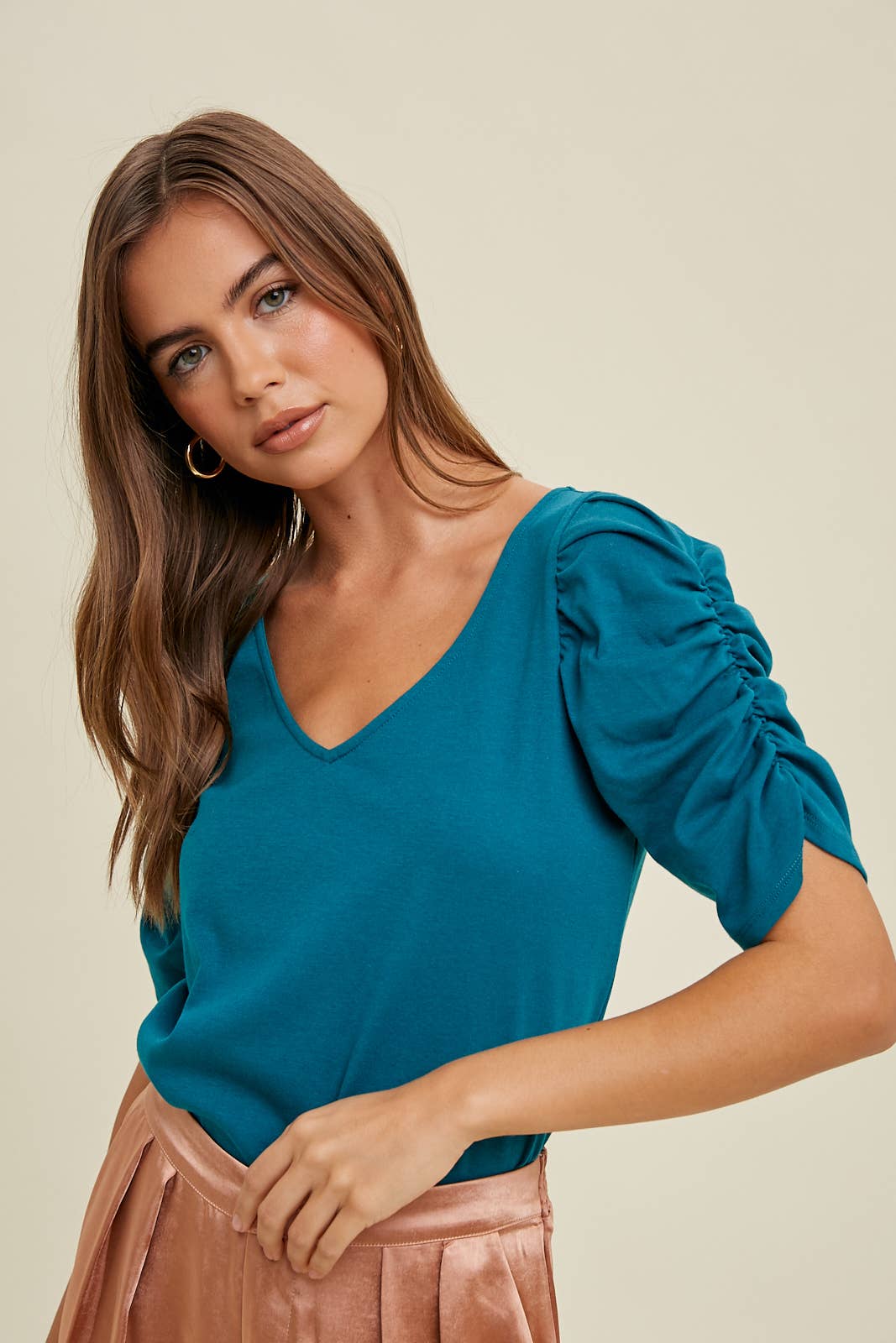 Puff Sleeve Shirt with Ruche Detail Sleeves