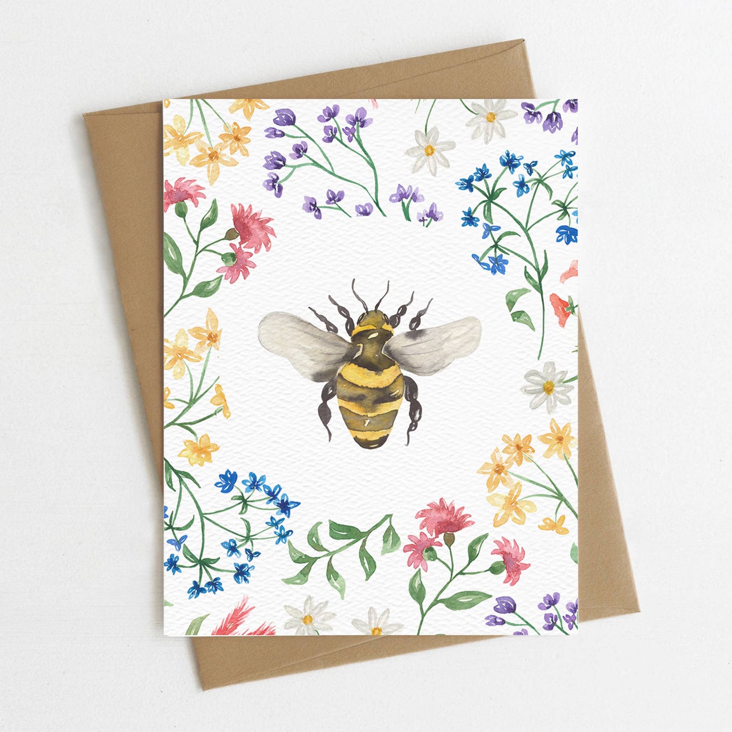 Blue Thistle - Bumble Bee Cards, Botanical Nature Card, Wildflowers