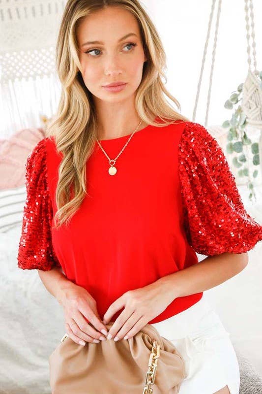 Sequin Puff Sleeve Shirt