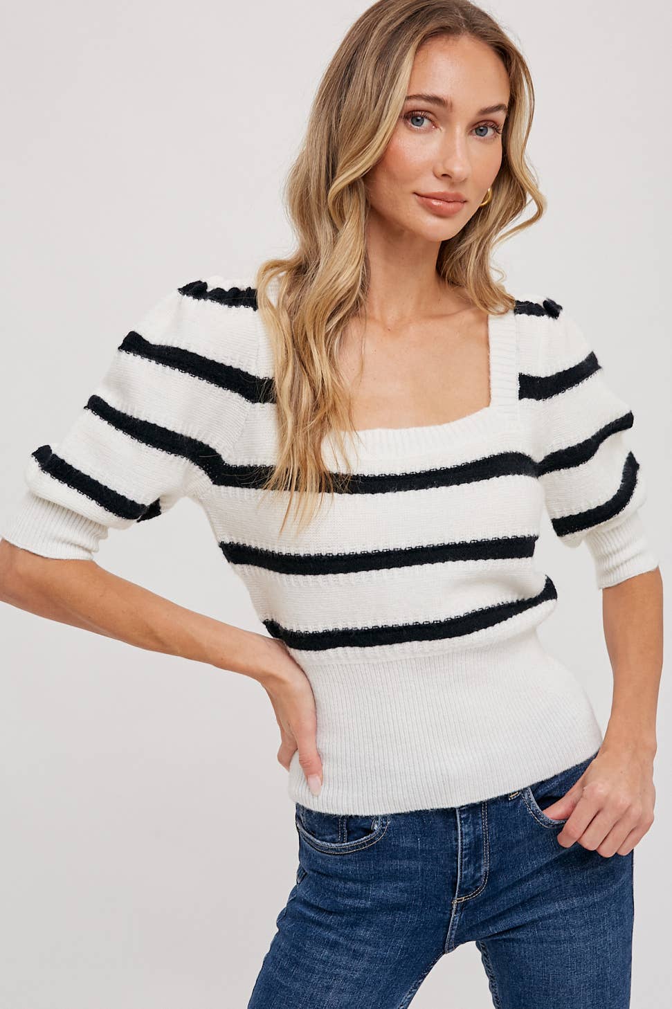 Square Neck Puff Sleeve Sweater