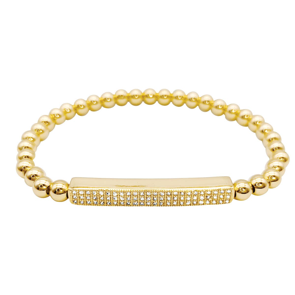 Pave Bar Gold Beaded Stretch Bracelet