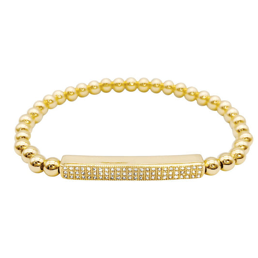 Pave Bar Gold Beaded Stretch Bracelet