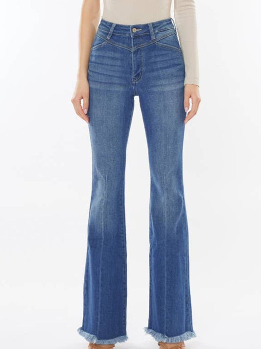 Kan Can USA High Rise Flare Jean with Frayed Hem