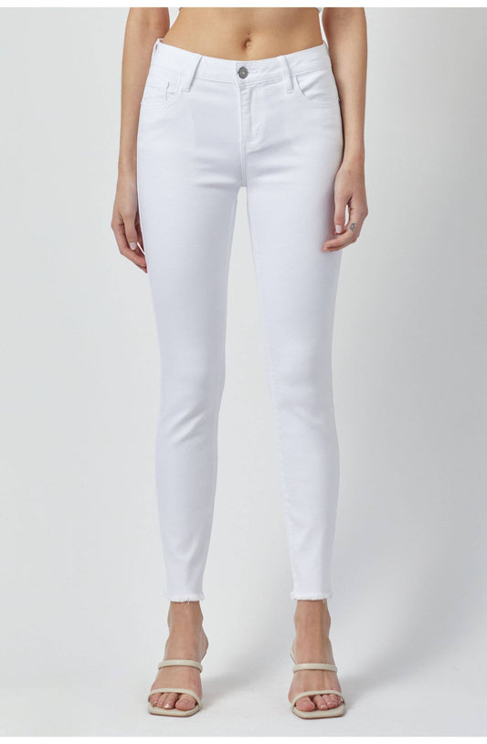 White Frayed Hem Skinny Jeans