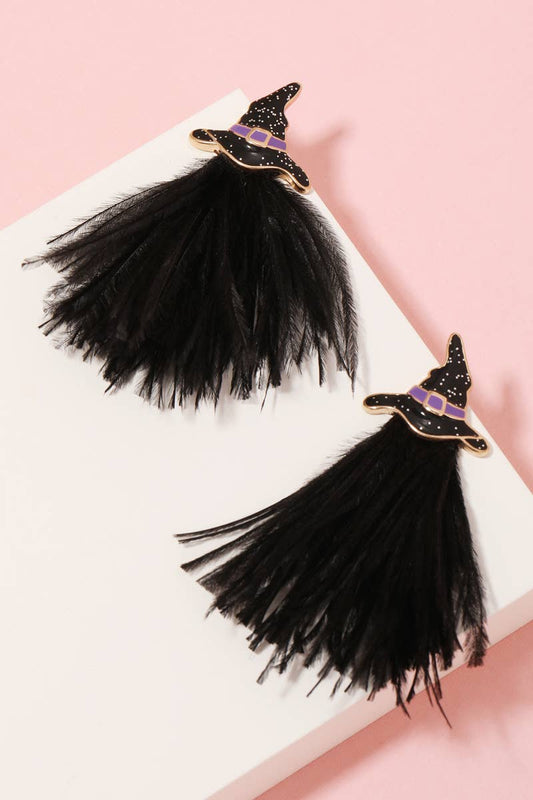 Feather Halloween Witch Hat Earring