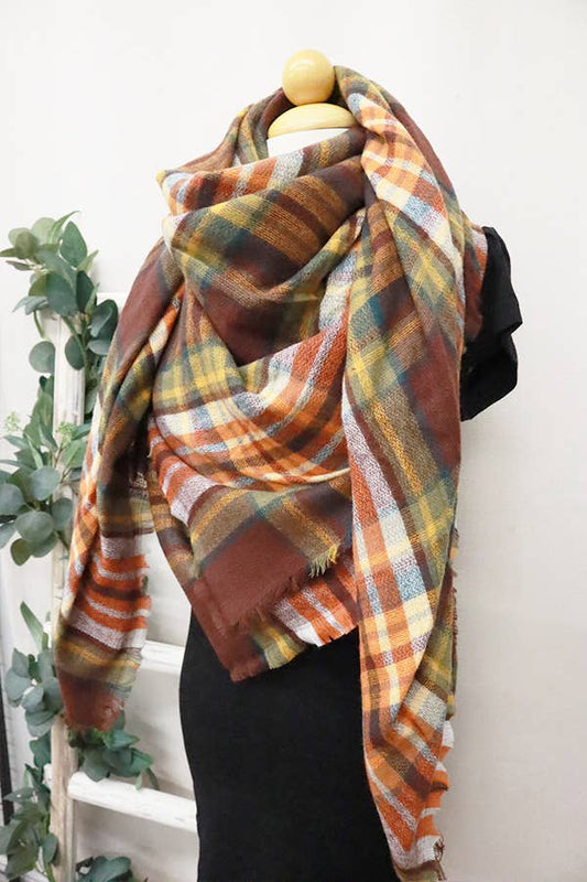 Plaid Oversized Blanket Scarves: RUST MULTI / ONE