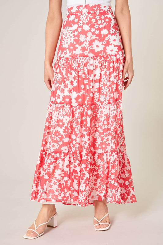 Sugarlips - Kennedy Coral Floral Bellingham Tiered Maxi Skirt