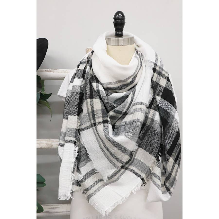 Plaid Oversized Blanket Scarves: ONE / WHITE PLAID